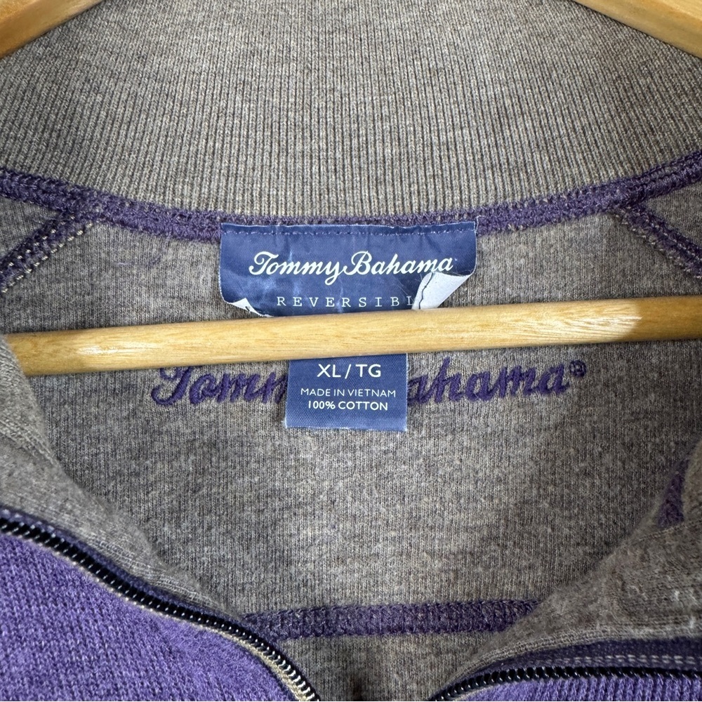 Tommy Bahama Sweater XL Brown/Purple Reversible Cable-Knit Heavyweight 1/4 Zip - Picture 14 of 16